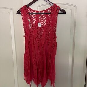 Elegant Red Crochet Swim Cover-Up